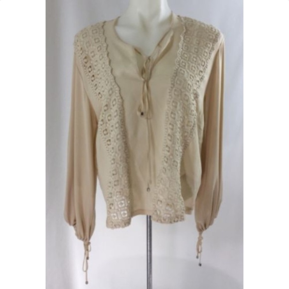 Zara Embroidered Nude Bell Sleeve Blouse medium - Picture 1 of 6